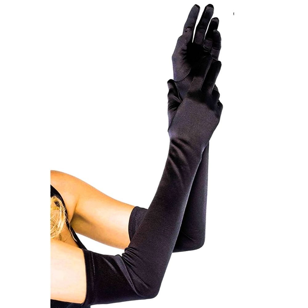 Black or White Long Satin Gloves - Picture 2 of 8